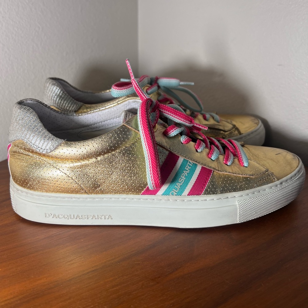 D’Acquasparta Italian Leather Gold Sneakers Size 7